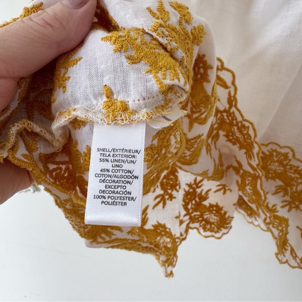 Loft Golden Floral Embroidered Linen Cotton Scalloped Boho Blouse L - Picture 8 of 8